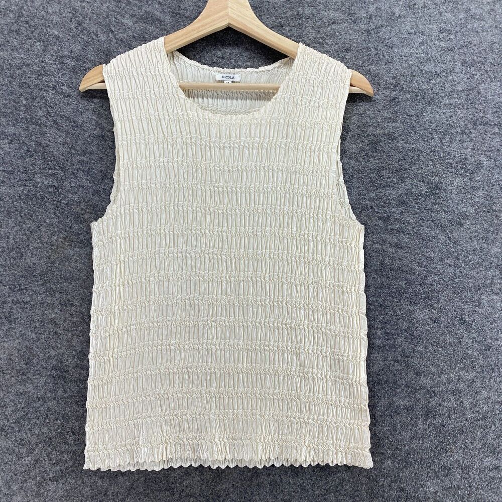 Nicola Tank Women M Medium Beige Gaphered Sleeveless Wide Strap Casual Solid